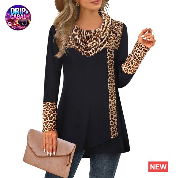 Long Sleeve Cowl Neck Tunic Top Casual Pullover Sweatshirt Loose Fit